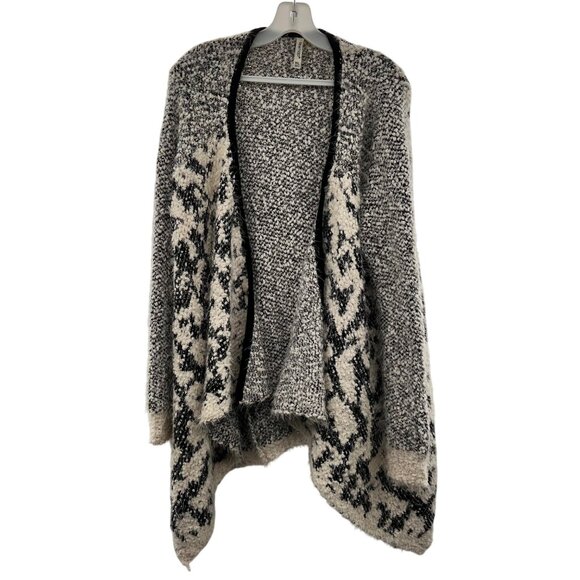 Leshop Women's Knit Cardigan Open Front Nubbed Black/Cream Size M/L - Picture 1 of 9